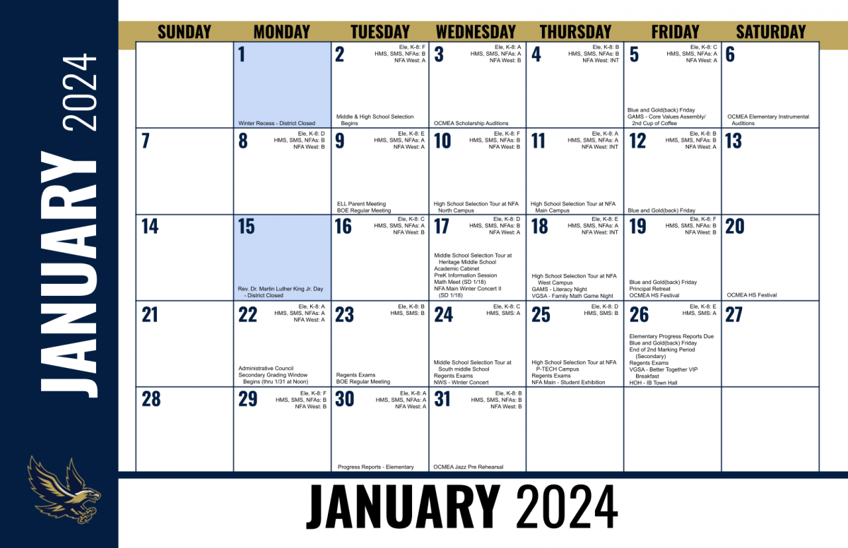 District Calendar Reminder January 2024 Vails Gate STEAM Academy